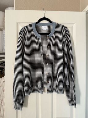 Things Between Striped Contrast Blue Trim Cardigan